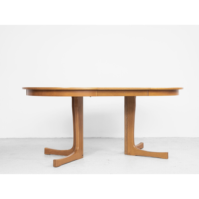 Vintage round oak extensible dining table, Denmark 1960