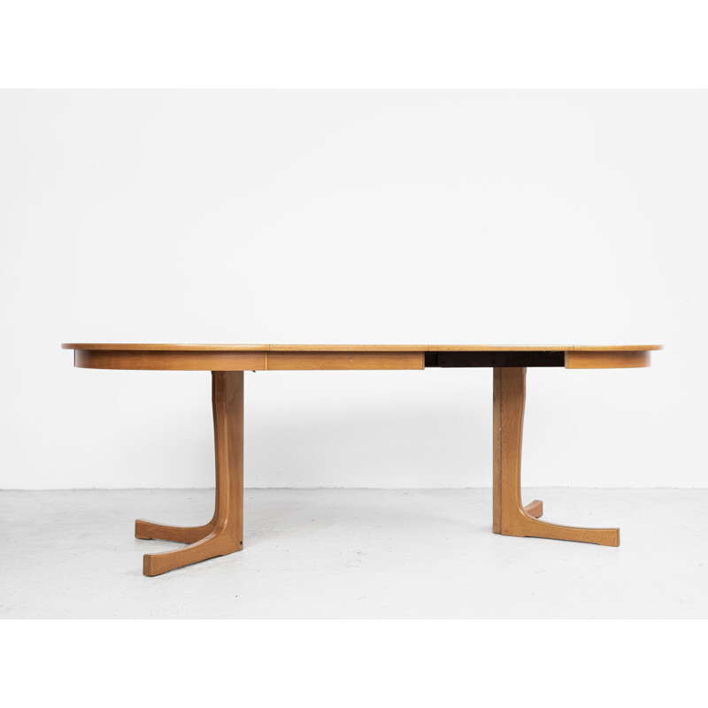 Vintage round oak extensible dining table, Denmark 1960