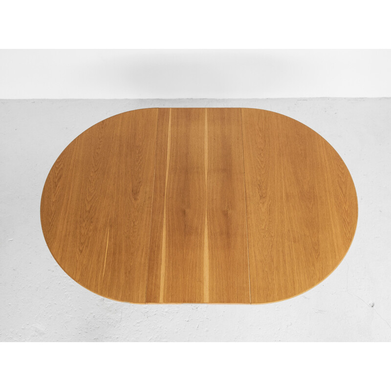 Vintage round oak extensible dining table, Denmark 1960