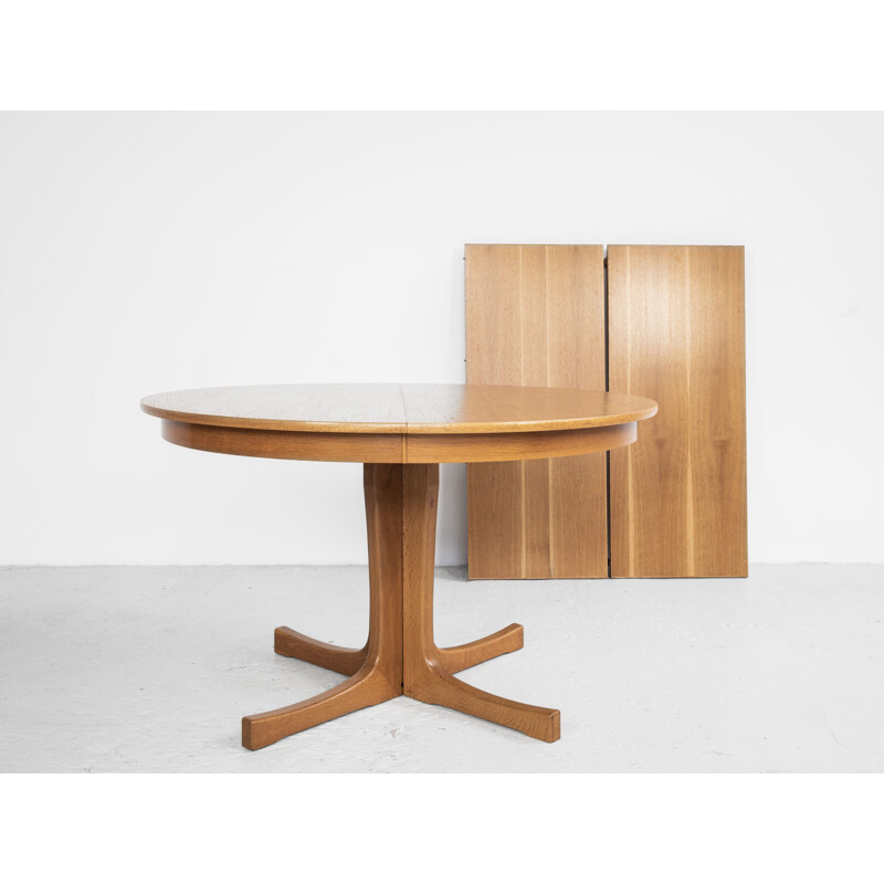 Vintage round oak extensible dining table, Denmark 1960