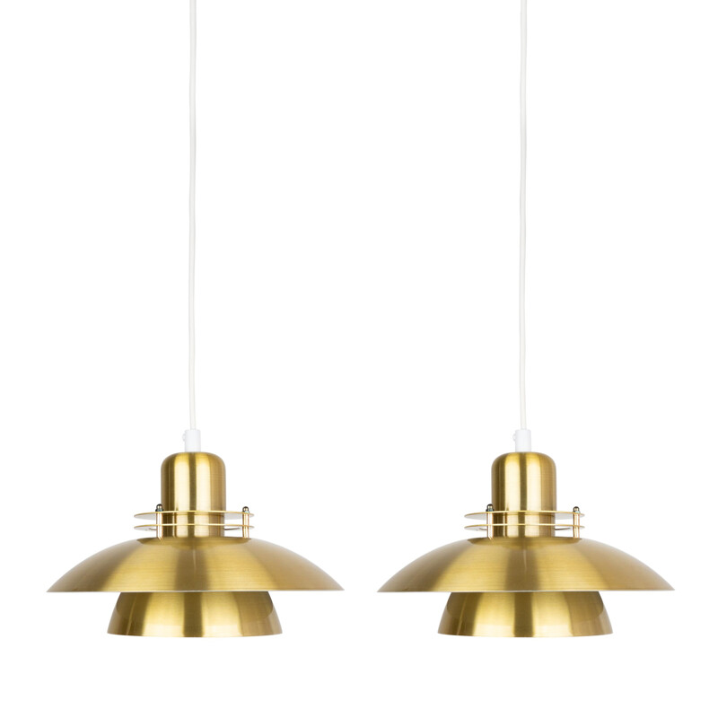 Pair of vintage golden pendant lamps by Kurt Wiborg by Jeka, Denmark 1980