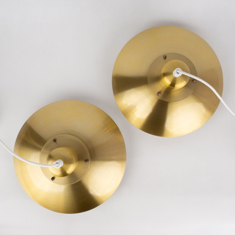 Pair of vintage golden pendant lamps by Kurt Wiborg by Jeka, Denmark 1980