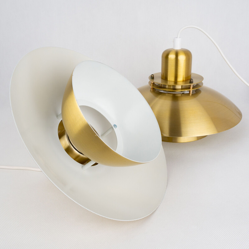 Pair of vintage golden pendant lamps by Kurt Wiborg by Jeka, Denmark 1980