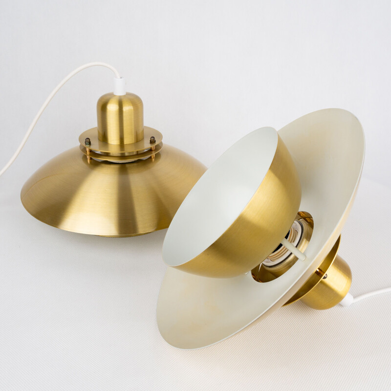 Pair of vintage golden pendant lamps by Kurt Wiborg by Jeka, Denmark 1980