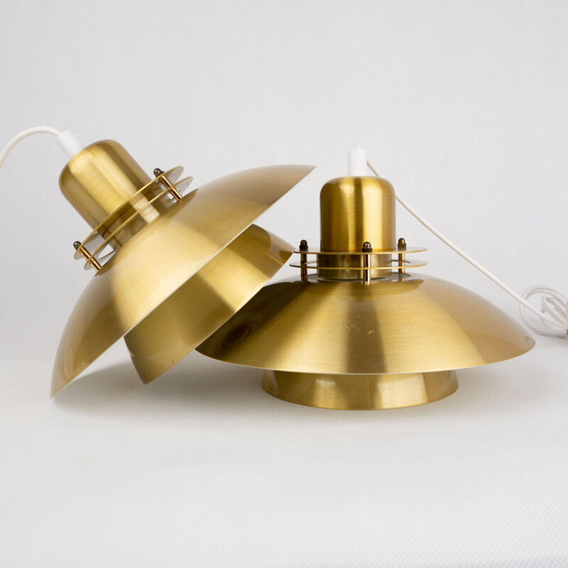 Pair of vintage golden pendant lamps by Kurt Wiborg by Jeka, Denmark 1980