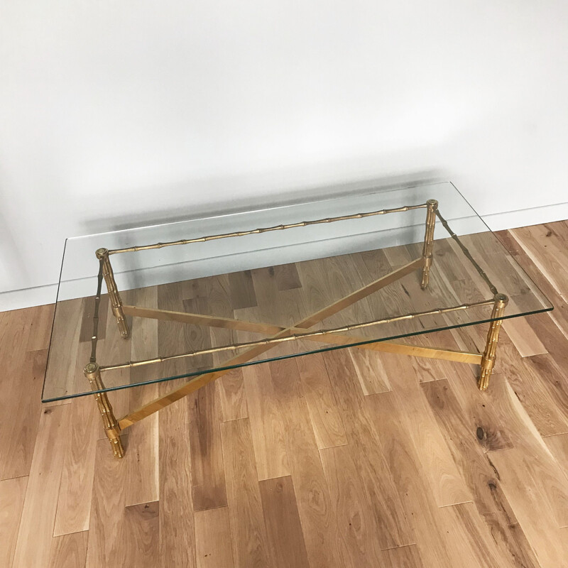 Vintage bronze and glass coffee table