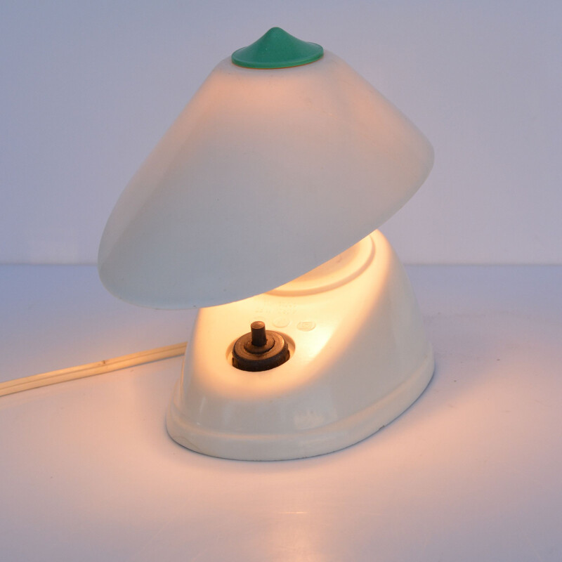 Vintage Zukov lamp in white bakelite, Czechoslovakia 1950