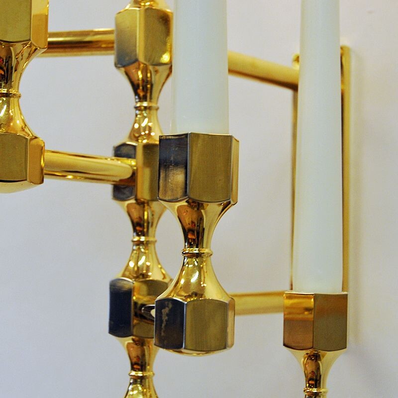 Vintage Brass five arm wall candelabrum pair by Lars Bergsten for Gusum Swedish 1990s