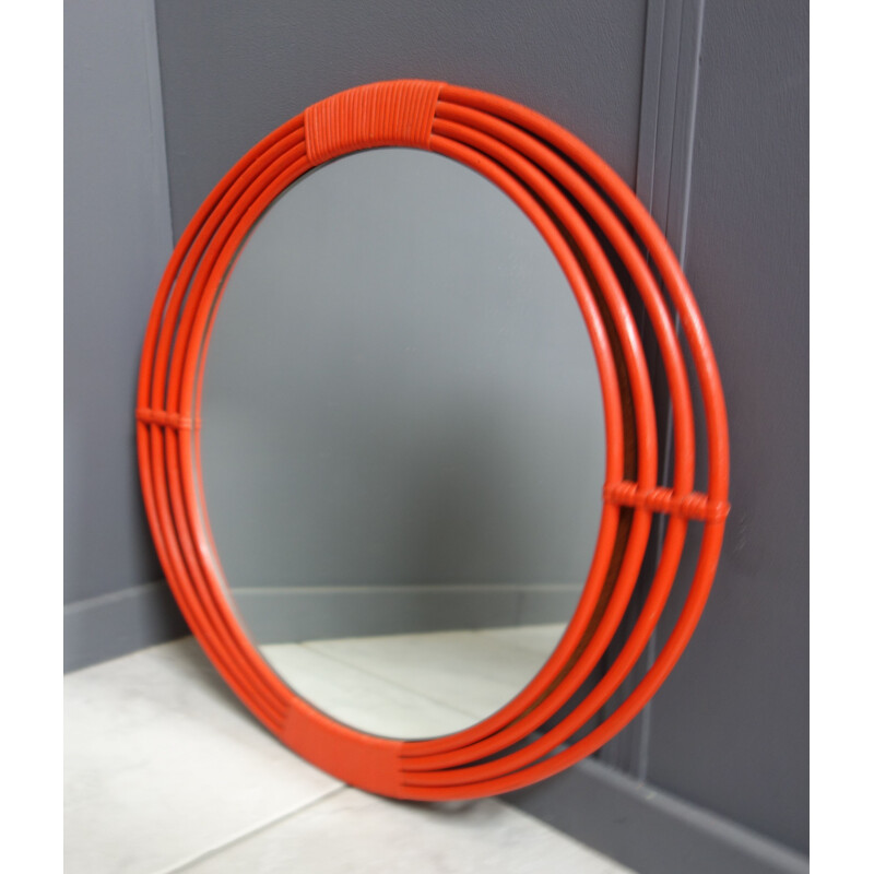 Vintage Orange rattan  Wicker mirror 1960s