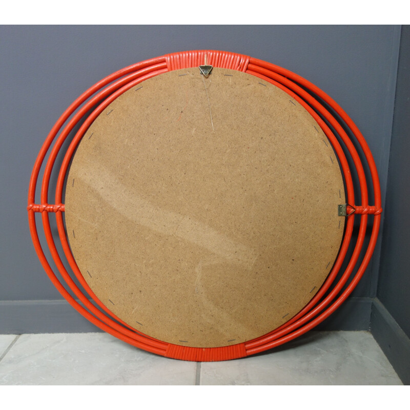 Vintage Orange rattan  Wicker mirror 1960s