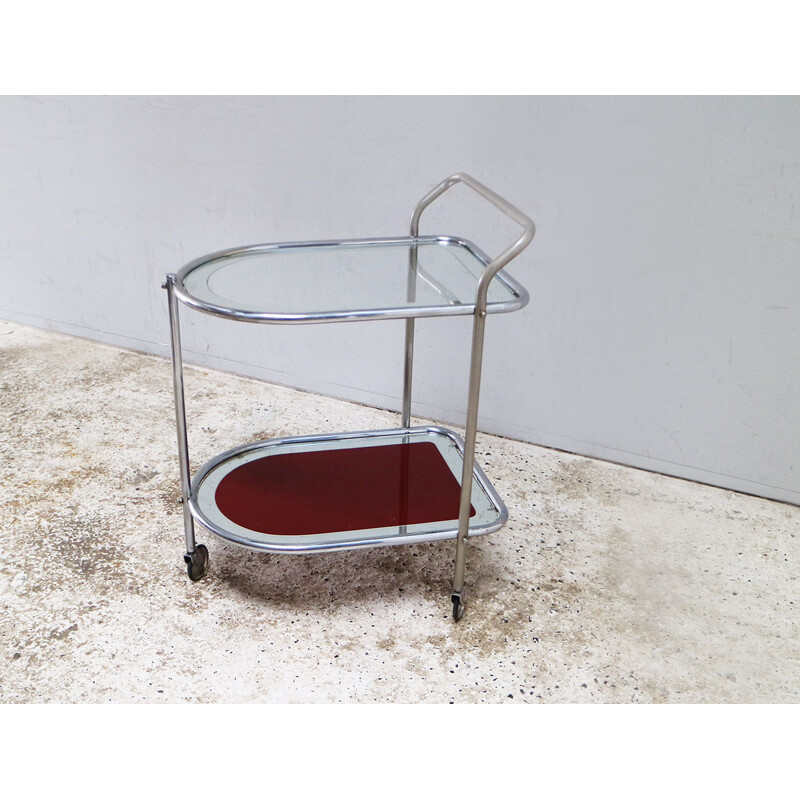 Chariot à boissons vintage en verre Art Déco italien 1950