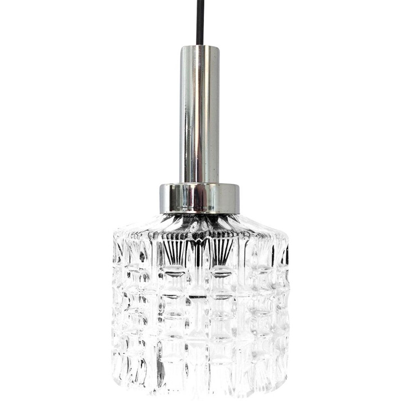 Vintage pendant lamp in glass and chrome 1960