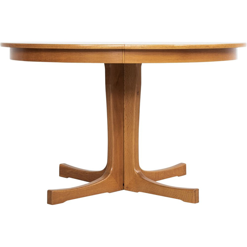 Vintage round oak extensible dining table, Denmark 1960