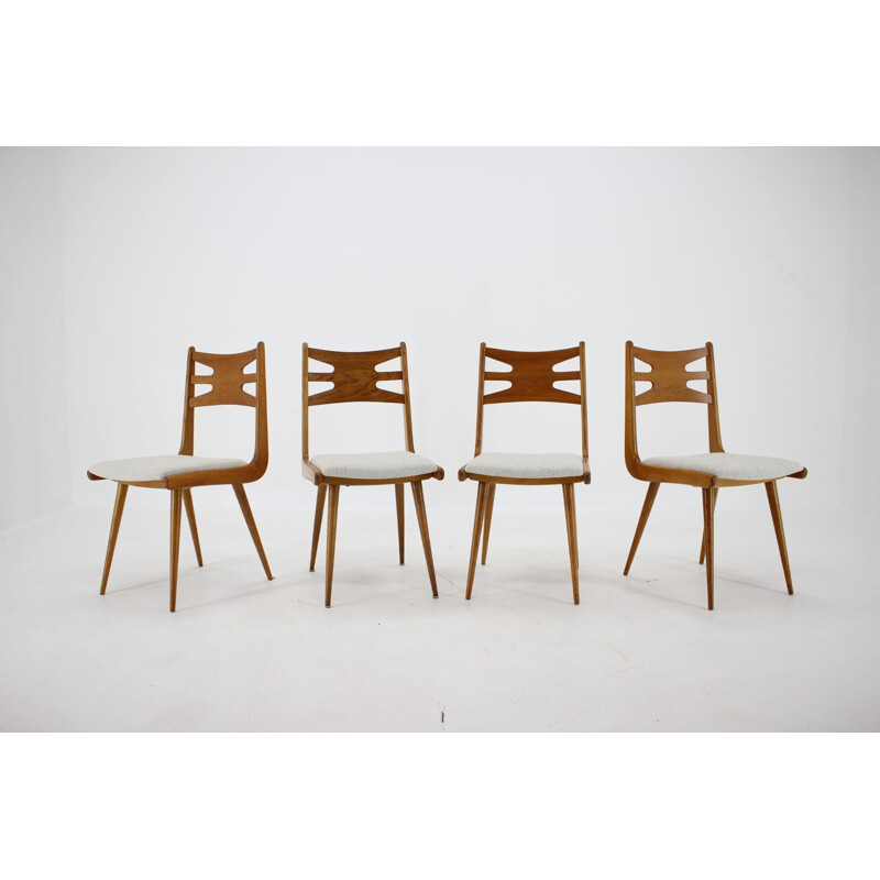 Ensemble de 4 chaises vintage en chêne , Tchécoslovaquie 1960