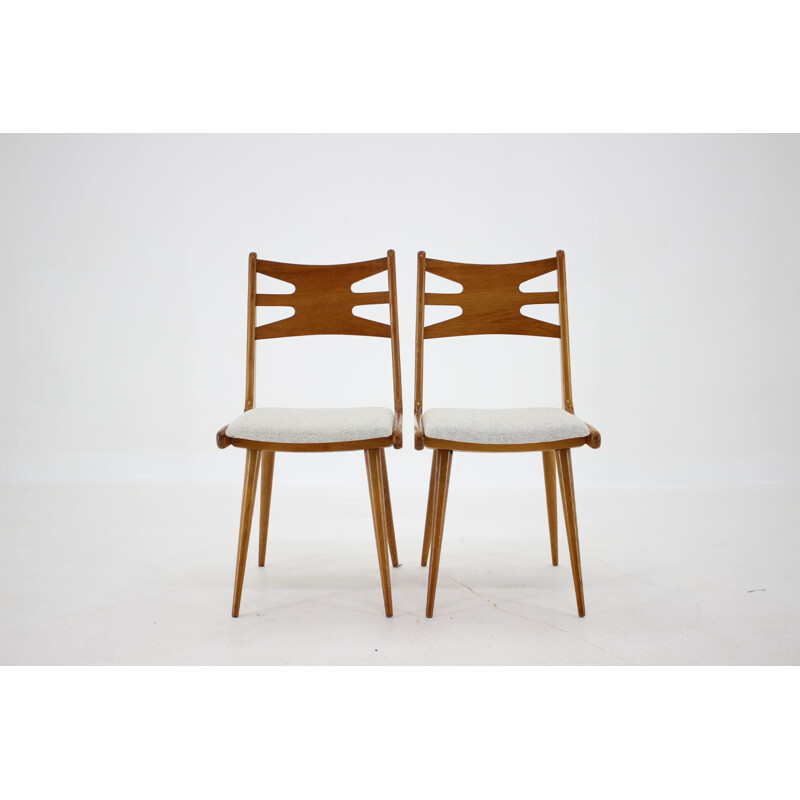 Set of 4 vintage Oak Dining Chairs, Czechoslovakia 1960s