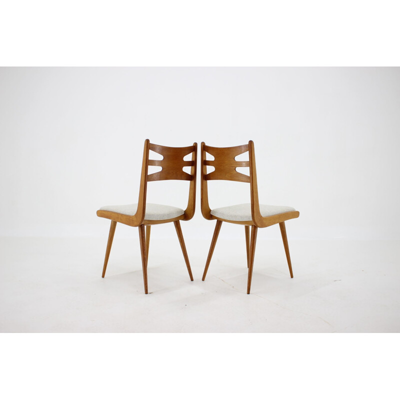 Set of 4 vintage Oak Dining Chairs, Czechoslovakia 1960s