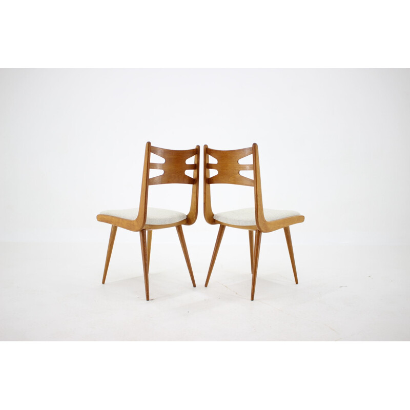 Set of 4 vintage Oak Dining Chairs, Czechoslovakia 1960s