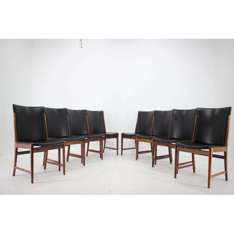 Set of 8 vintage Palisander Leather Dining Chairs Kai Lyngfelt-Larsen 1960s