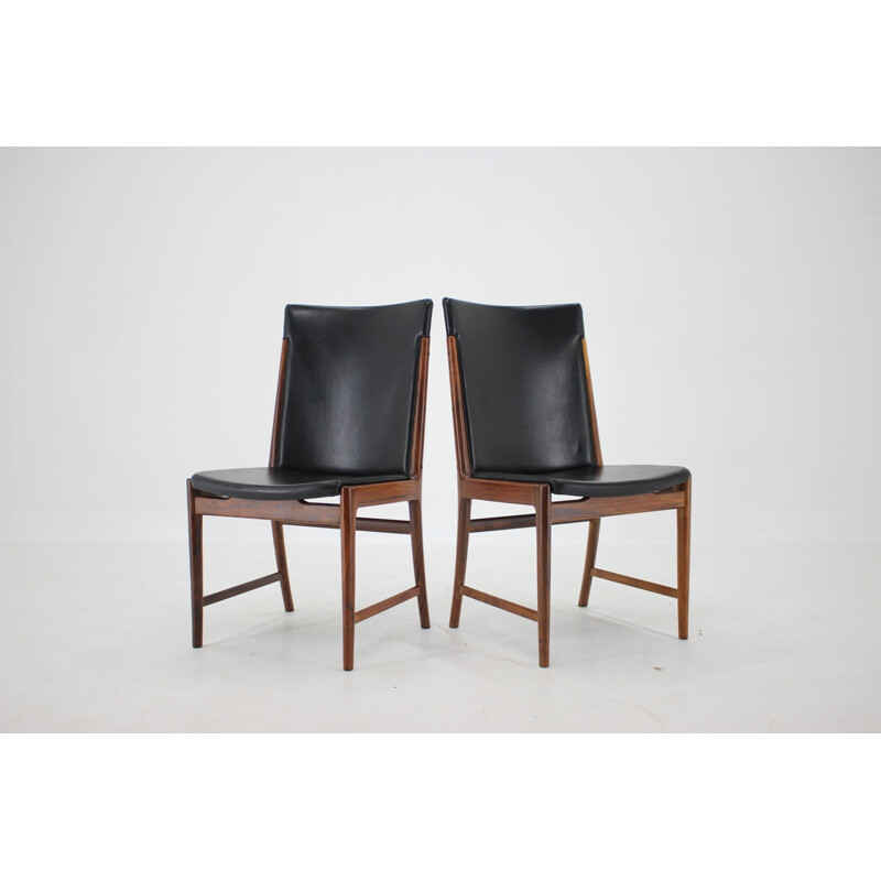 Set of 8 vintage Palisander Leather Dining Chairs Kai Lyngfelt-Larsen 1960s