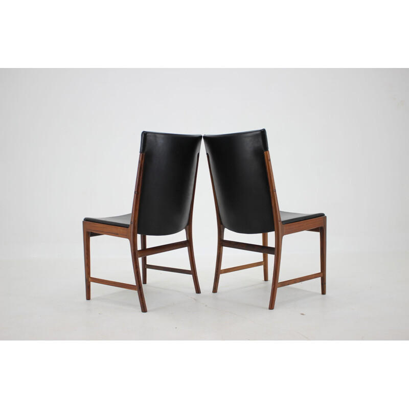 Set of 8 vintage Palisander Leather Dining Chairs Kai Lyngfelt-Larsen 1960s