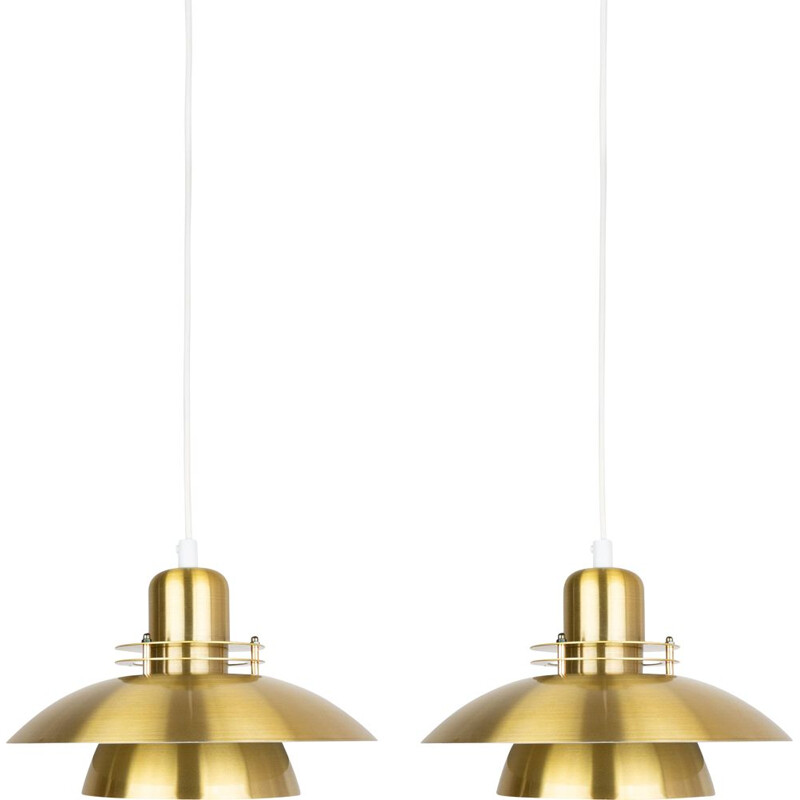 Pair of vintage golden pendant lamps by Kurt Wiborg by Jeka, Denmark 1980