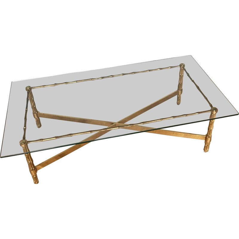 Table basse vintage en bronze et verre