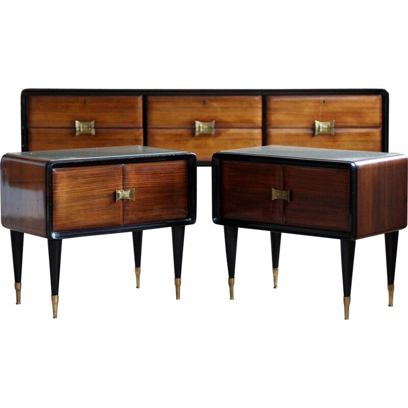Set of enfilade and bedside tables, Vittorio Dassi 1950