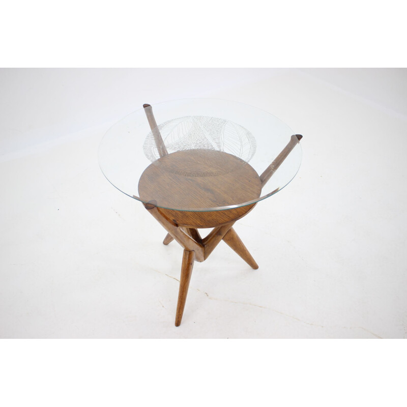 Vintage OakGlass Table by ULUV Czechoslovakia 1960s