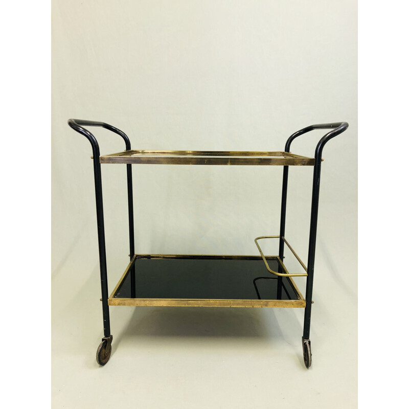 Vintage steel and brass trolley with casters 1950's