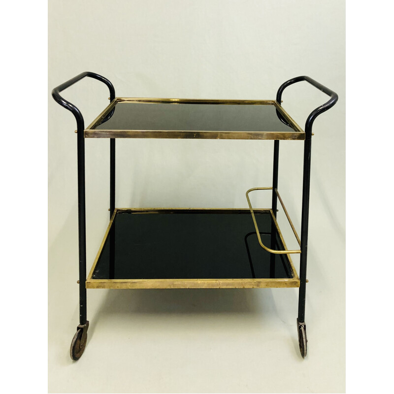 Vintage steel and brass trolley with casters 1950's