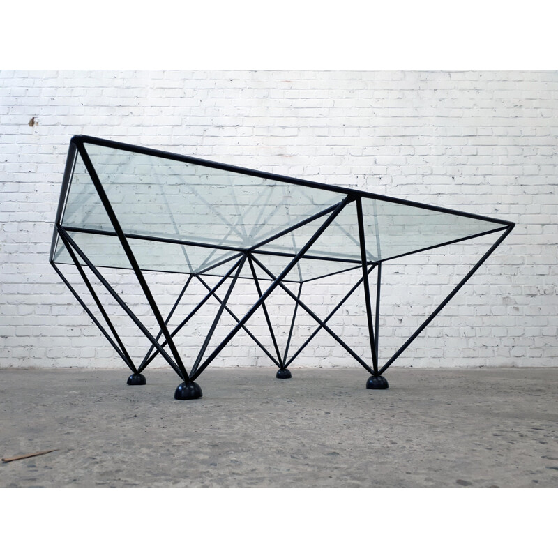 Vintage coffee table steel and glass