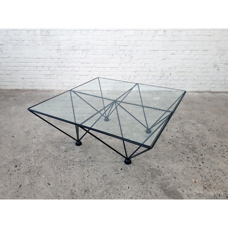 Table basse vintage acier et verre