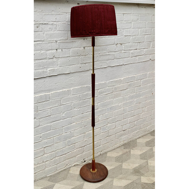 Lampadaire vintage en teck et laiton 2020