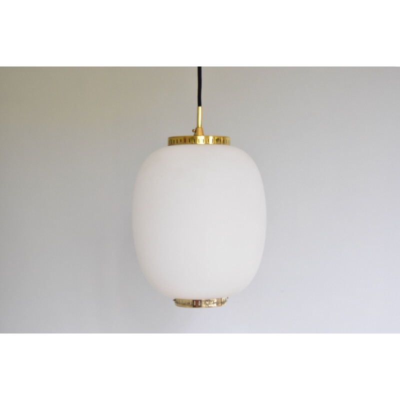 Vintage Pendant size L Brass and opaline ceiling lights Bent Karlby Kina from Lyfa Denmark 1955