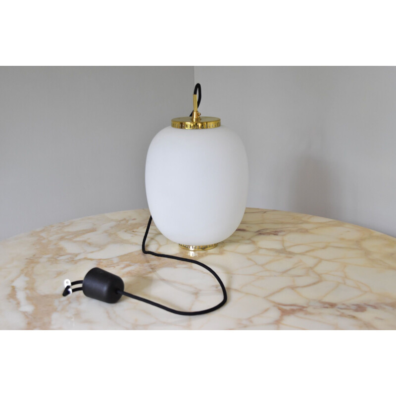 Vintage Pendant size L Brass and opaline ceiling lights Bent Karlby Kina from Lyfa Denmark 1955