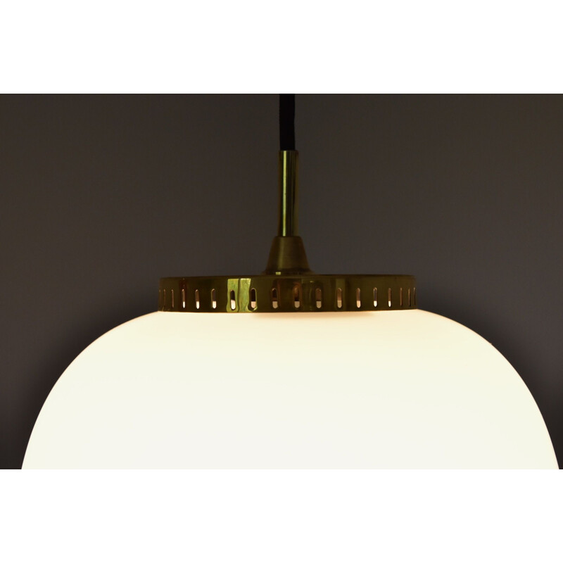 Vintage Pendant size L Brass and opaline ceiling lights Bent Karlby Kina from Lyfa Denmark 1955