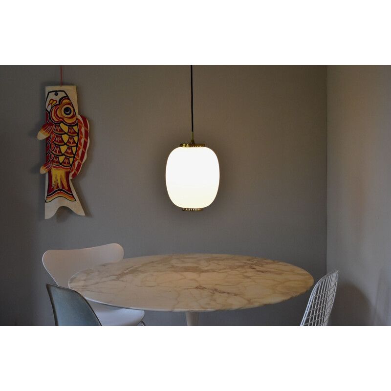 Vintage Pendant size L Brass and opaline ceiling lights Bent Karlby Kina from Lyfa Denmark 1955