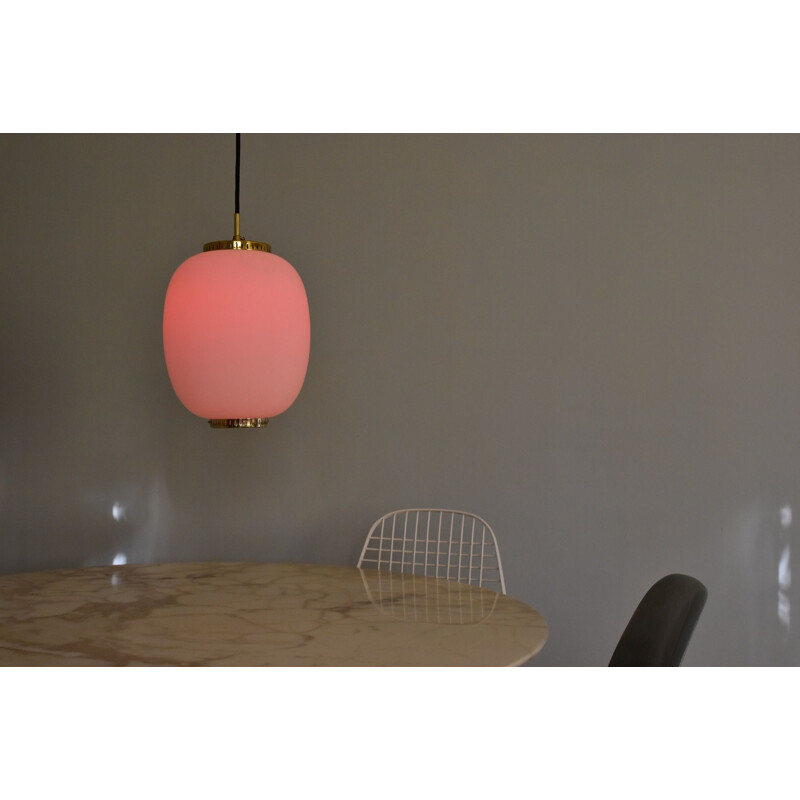 Vintage Pendant size L Brass and opaline ceiling lights Bent Karlby Kina from Lyfa Denmark 1955