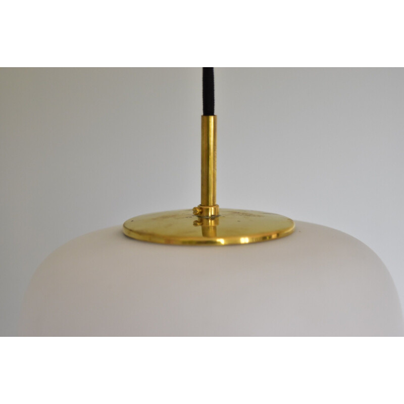 Large vintage Bent Karlby Kina Pendant lamp Brass and Opaline by Lyfa, Denmark 1955