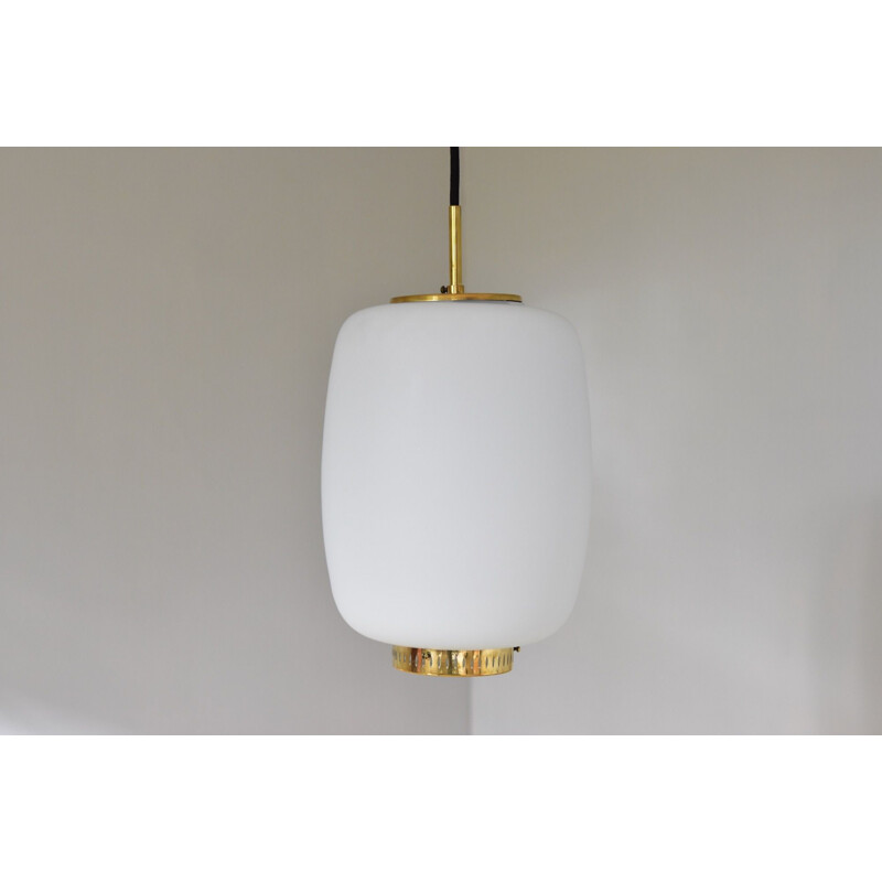 Vintage M size Pendant Brass and Opaline Ceiling Fixtures Bent Karlby Kina by Lyfa Denmark 1955