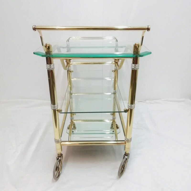 Vintage brass and glass cart with elephant heads by Hollywood Regency, 1970