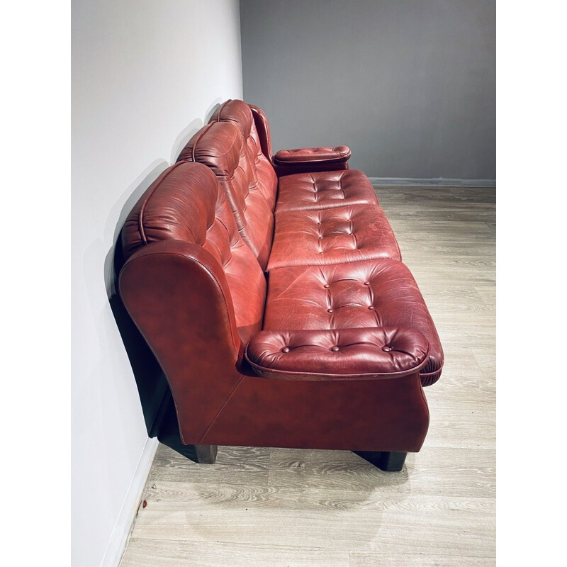 Canapé en cuir vintage 3 places et fauteuil Suède 1960