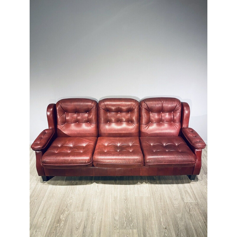 Vintage Leather Sofa 3 Seat And Armchair Sweden 1960
