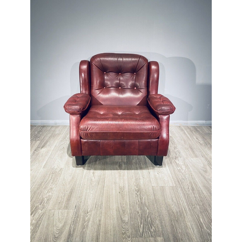 Canapé en cuir vintage 3 places et fauteuil Suède 1960