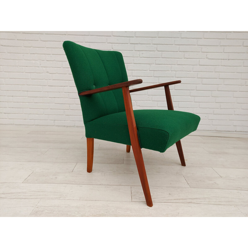 Vintage armchair Kvadrat wool, teak wood Danish 1960s