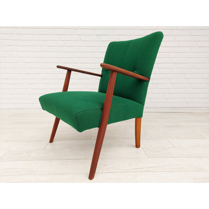 Vintage armchair Kvadrat wool, teak wood Danish 1960s