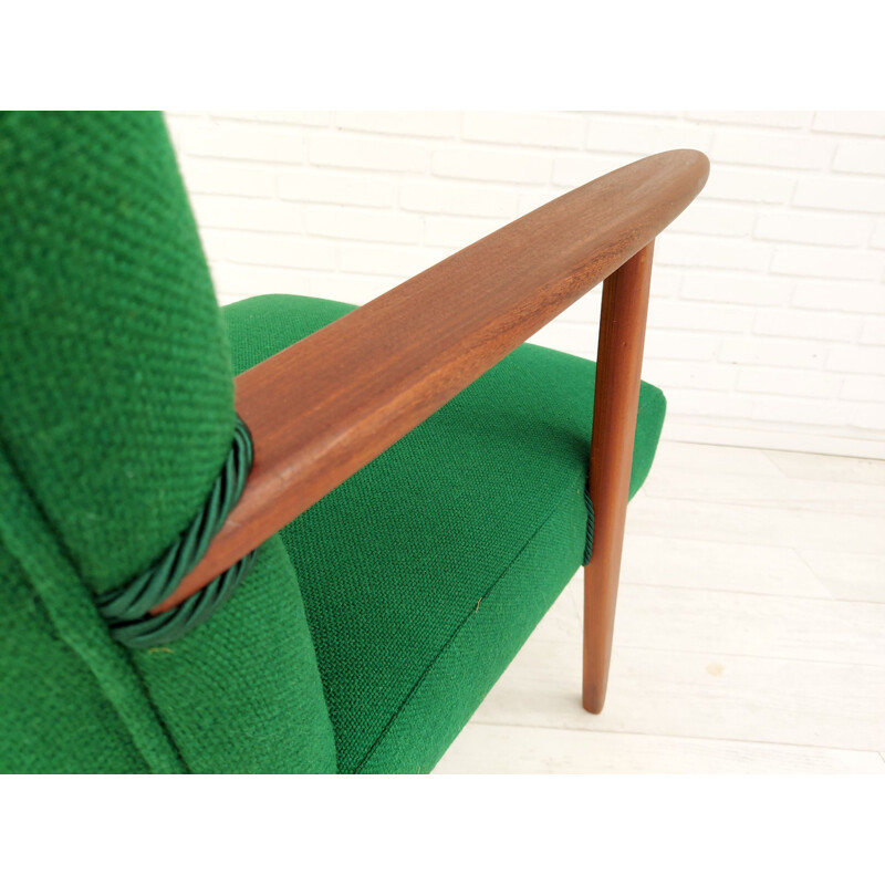 Vintage armchair Kvadrat wool, teak wood Danish 1960s