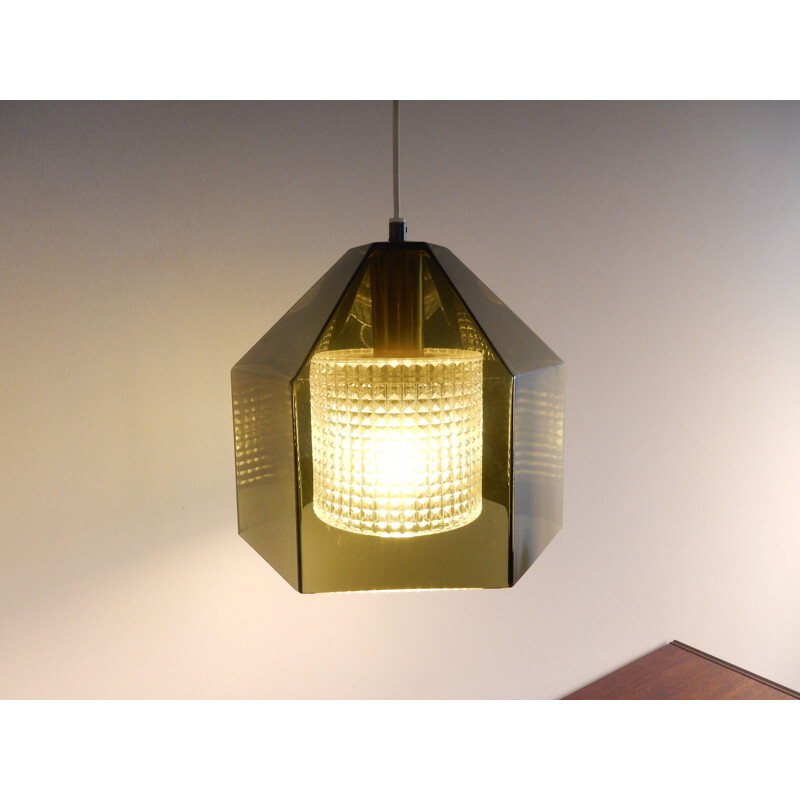 Pair of vintage hexagon pendant lamps by Carl Fagerlund for Orrefors, Sweden 1960s