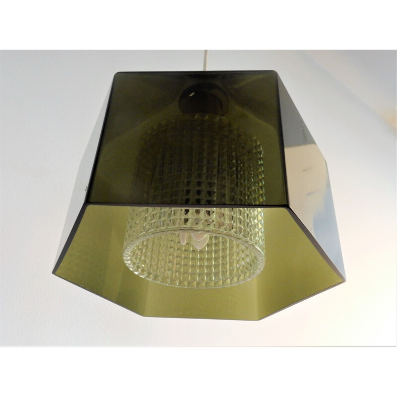 Pair of vintage hexagon pendant lamps by Carl Fagerlund for Orrefors, Sweden 1960s