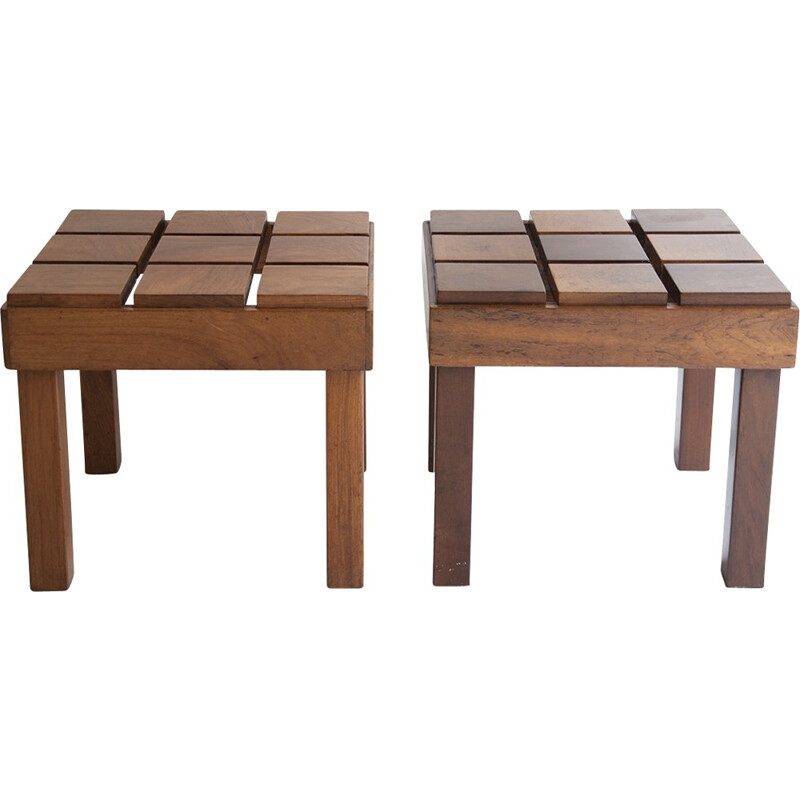 Set of 2 mid-century side tables in solid walnut - 1960s